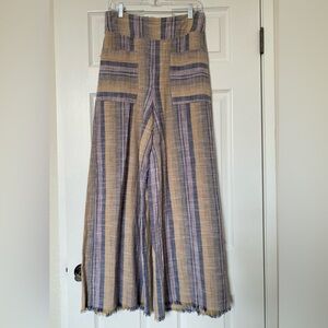 Free People Moonlight Linen Striped High Wasted Pull-On Wide Leg Pants L